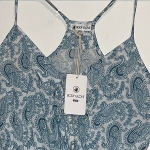 Body Glove Blue Paisley White Lace Trim Rayon Beach Pool Romper Straps XS NWT